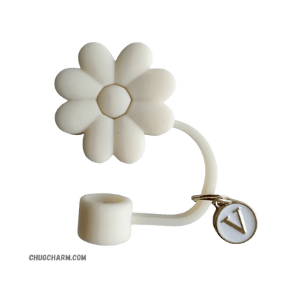 Personalized Flower Silicone Straw Cap for Stanley Tumbler – A to Z Initial Charm