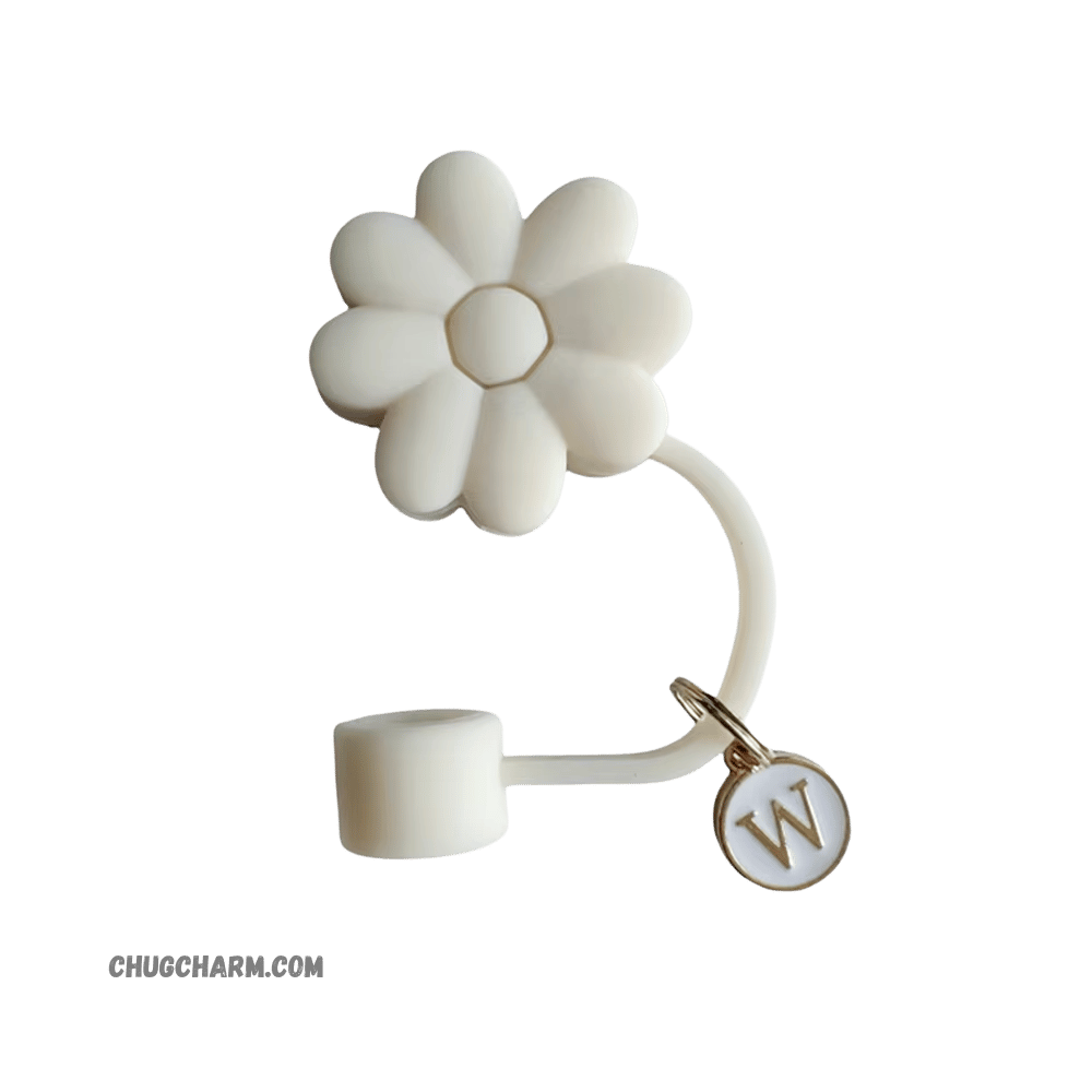 Personalized Flower Silicone Straw Cap for Stanley Tumbler – A to Z Initial Charm