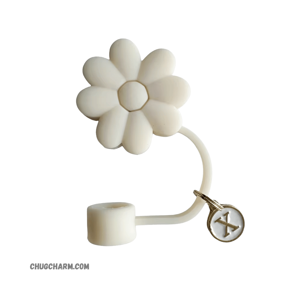 Personalized Flower Silicone Straw Cap for Stanley Tumbler – A to Z Initial Charm