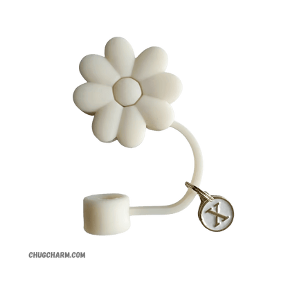Personalized Flower Silicone Straw Cap for Stanley Tumbler – A to Z Initial Charm