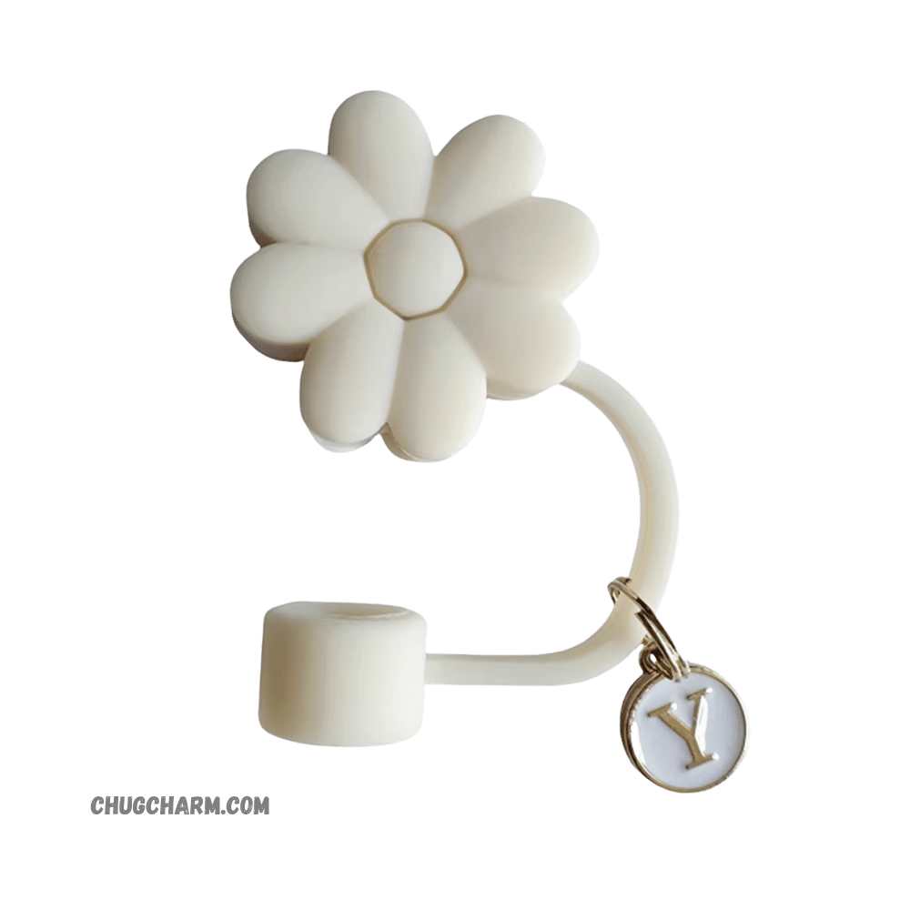 Personalized Flower Silicone Straw Cap for Stanley Tumbler – A to Z Initial Charm