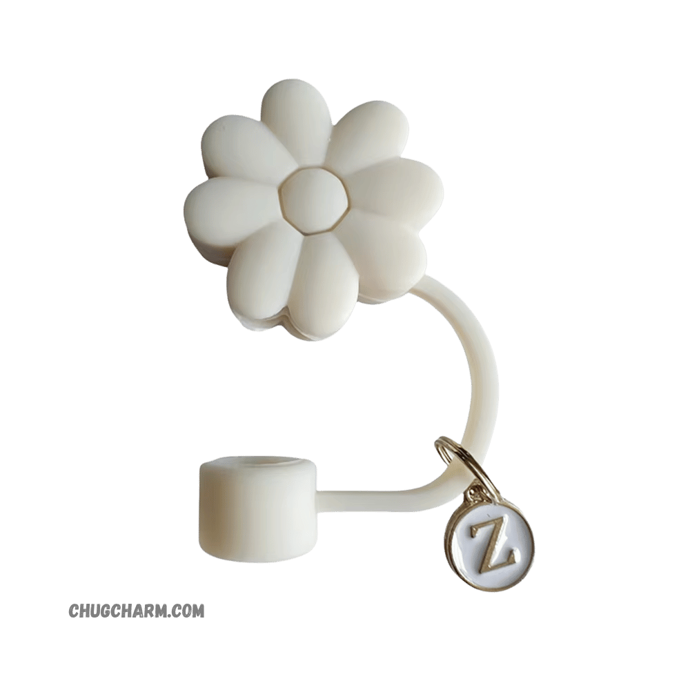 Personalized Flower Silicone Straw Cap for Stanley Tumbler – A to Z Initial Charm