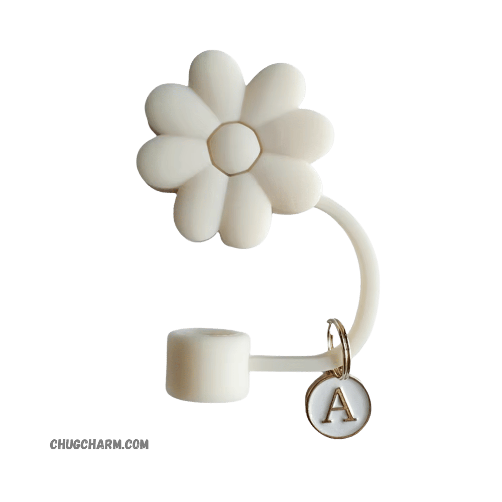 Personalized Flower Silicone Straw Cap for Stanley Tumbler – A to Z Initial Charm