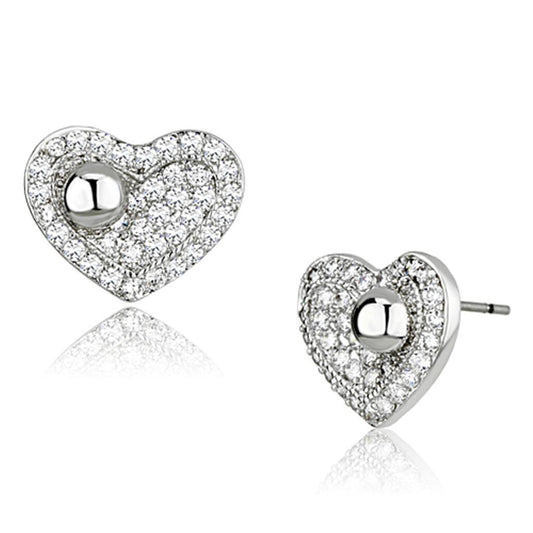 3W374 - Rhodium Brass Earrings with AAA Grade CZ  in Clear-0