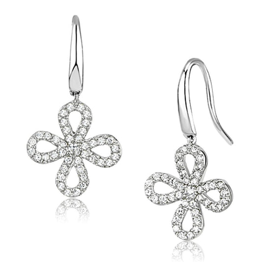 3W382 - Rhodium Brass Earrings with AAA Grade CZ  in Clear-0
