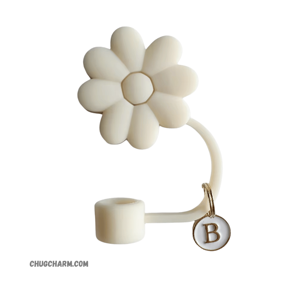 Personalized Flower Silicone Straw Cap for Stanley Tumbler – A to Z Initial Charm