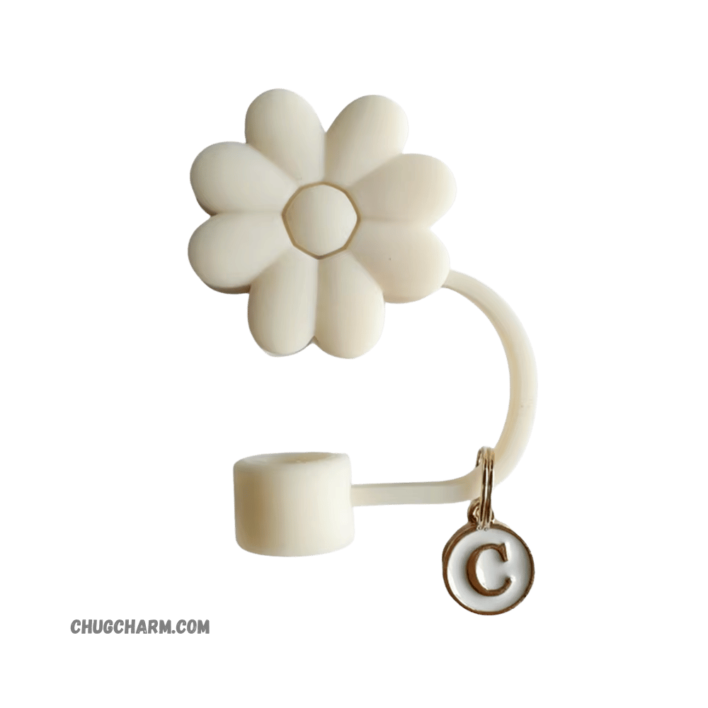 Personalized Flower Silicone Straw Cap for Stanley Tumbler – A to Z Initial Charm