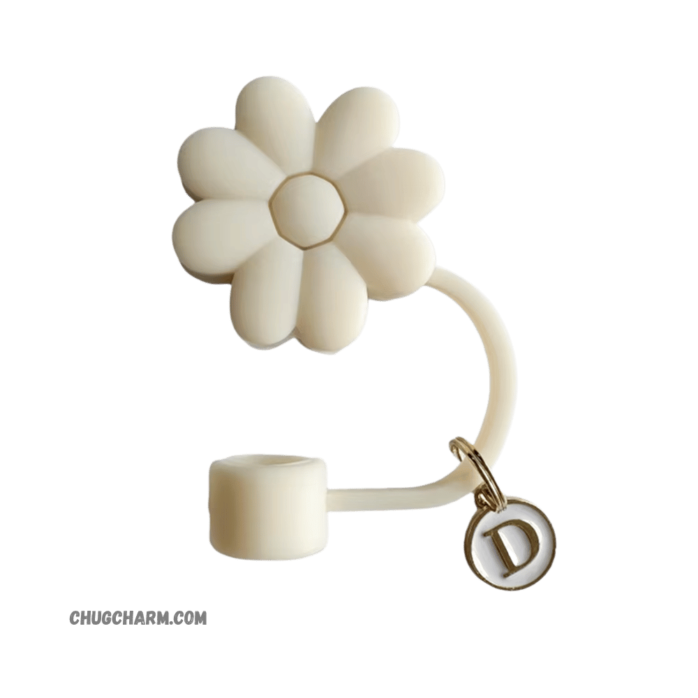 Personalized Flower Silicone Straw Cap for Stanley Tumbler – A to Z Initial Charm