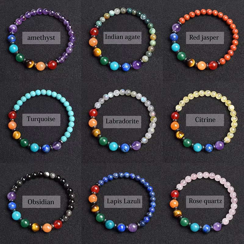 7 Chakra Natural Gemstone Bracelet Handmade Adjustable Elastic