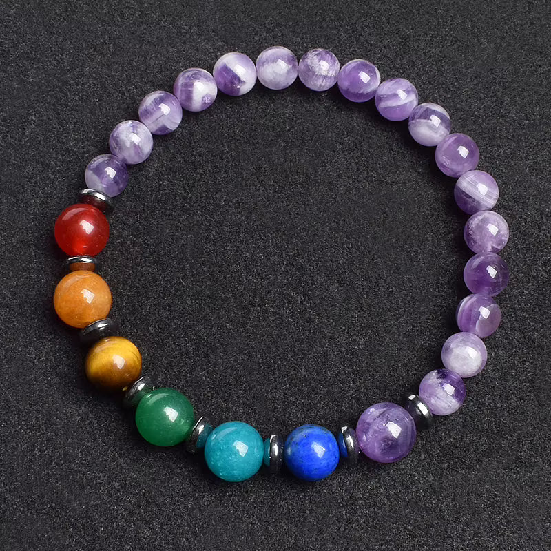7 Chakra Natural Gemstone Bracelet Handmade Adjustable Elastic