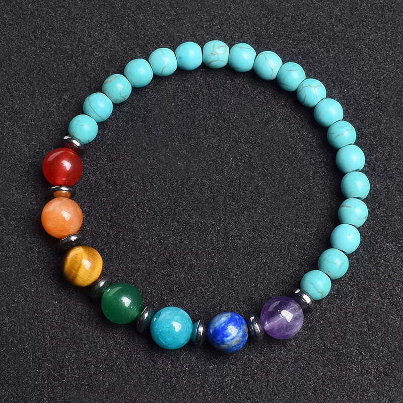 7 Chakra Natural Gemstone Bracelet Handmade Adjustable Elastic