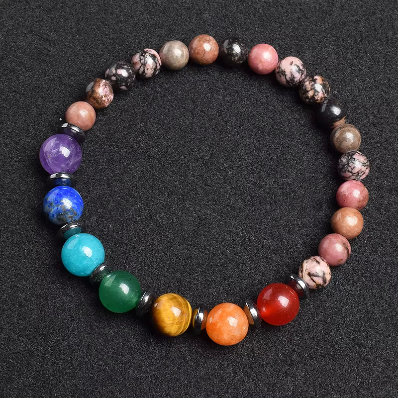 7 Chakra Natural Gemstone Bracelet Handmade Adjustable Elastic