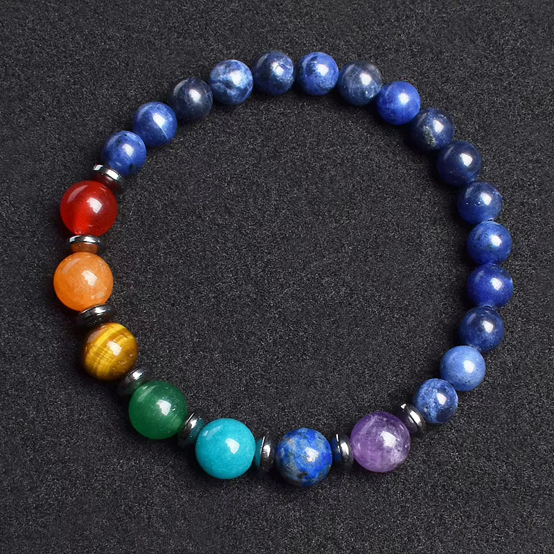 7 Chakra Natural Gemstone Bracelet Handmade Adjustable Elastic