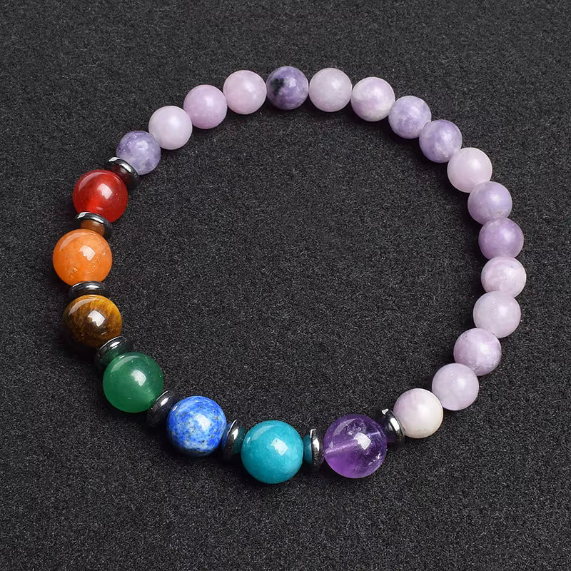 7 Chakra Natural Gemstone Bracelet Handmade Adjustable Elastic