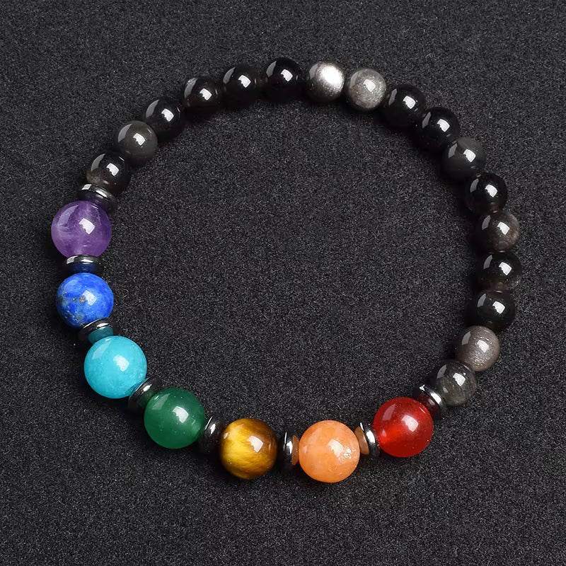 7 Chakra Natural Gemstone Bracelet Handmade Adjustable Elastic