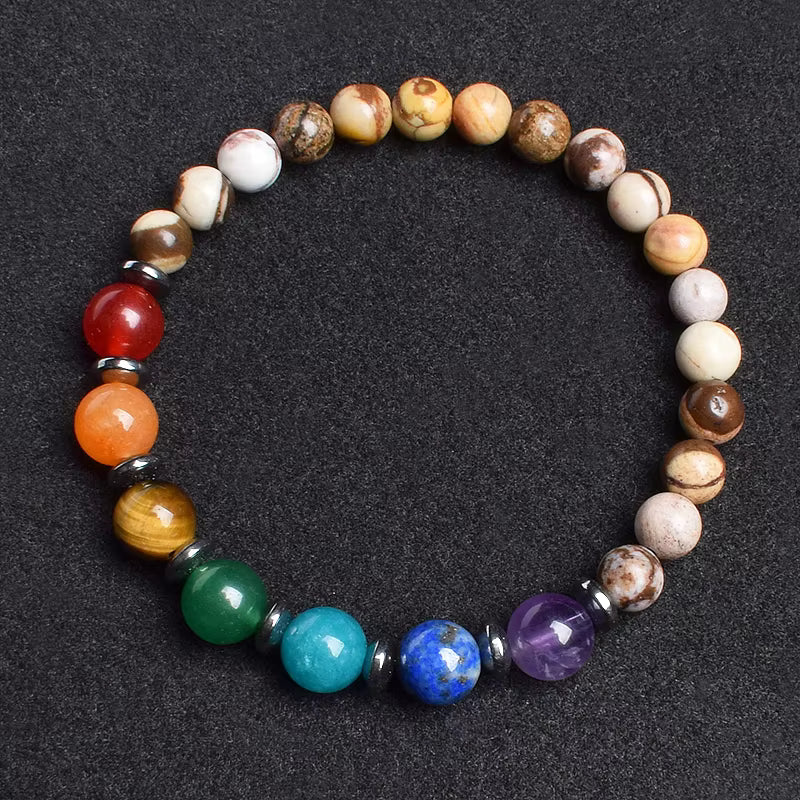 7 Chakra Natural Gemstone Bracelet Handmade Adjustable Elastic