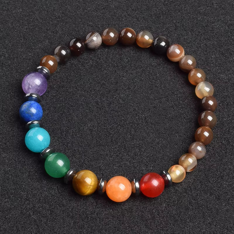 7 Chakra Natural Gemstone Bracelet Handmade Adjustable Elastic
