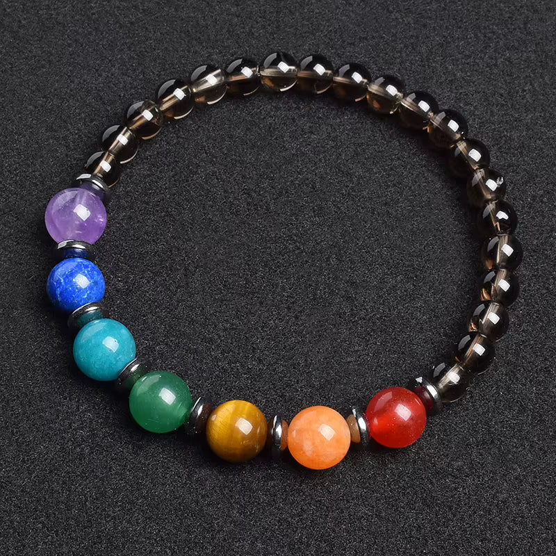 7 Chakra Natural Gemstone Bracelet Handmade Adjustable Elastic