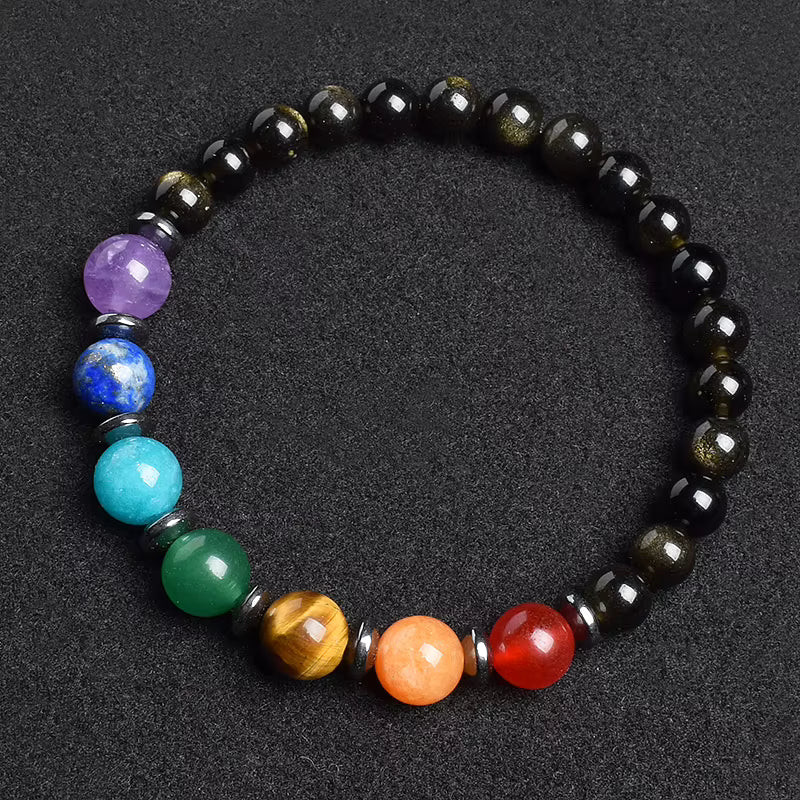 7 Chakra Natural Gemstone Bracelet Handmade Adjustable Elastic