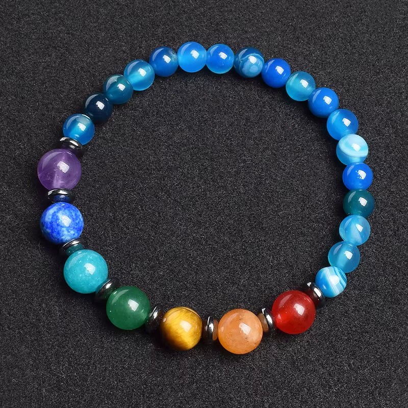 7 Chakra Natural Gemstone Bracelet Handmade Adjustable Elastic