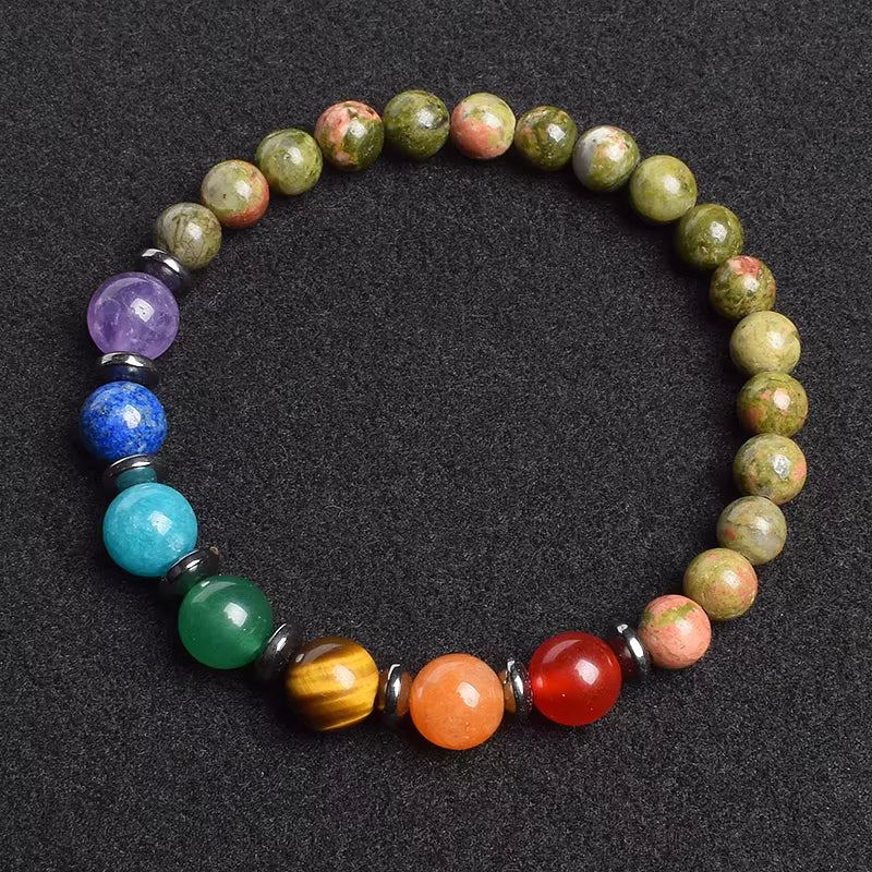 7 Chakra Natural Gemstone Bracelet Handmade Adjustable Elastic