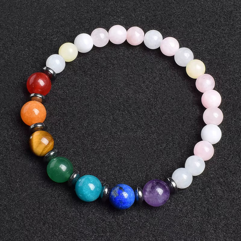 7 Chakra Natural Gemstone Bracelet Handmade Adjustable Elastic