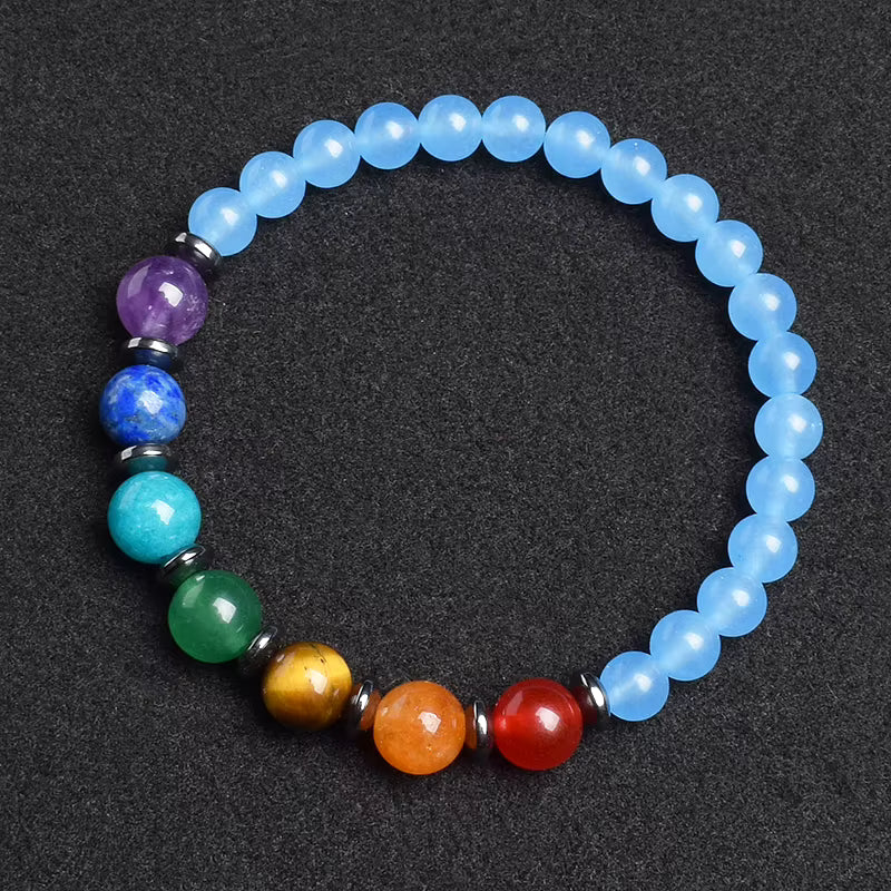 7 Chakra Natural Gemstone Bracelet Handmade Adjustable Elastic