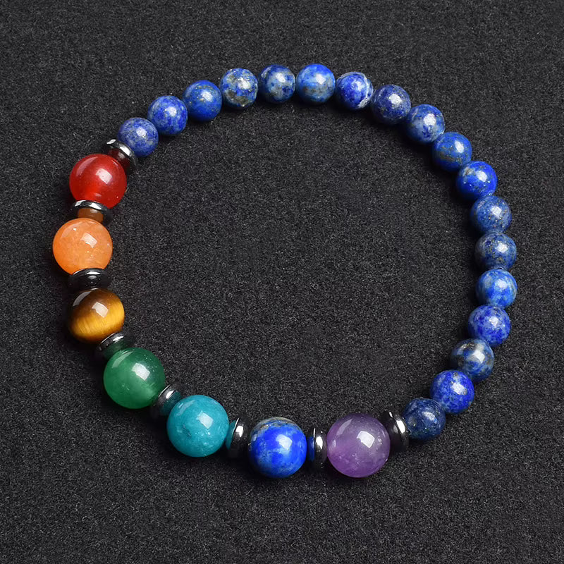 7 Chakra Natural Gemstone Bracelet Handmade Adjustable Elastic