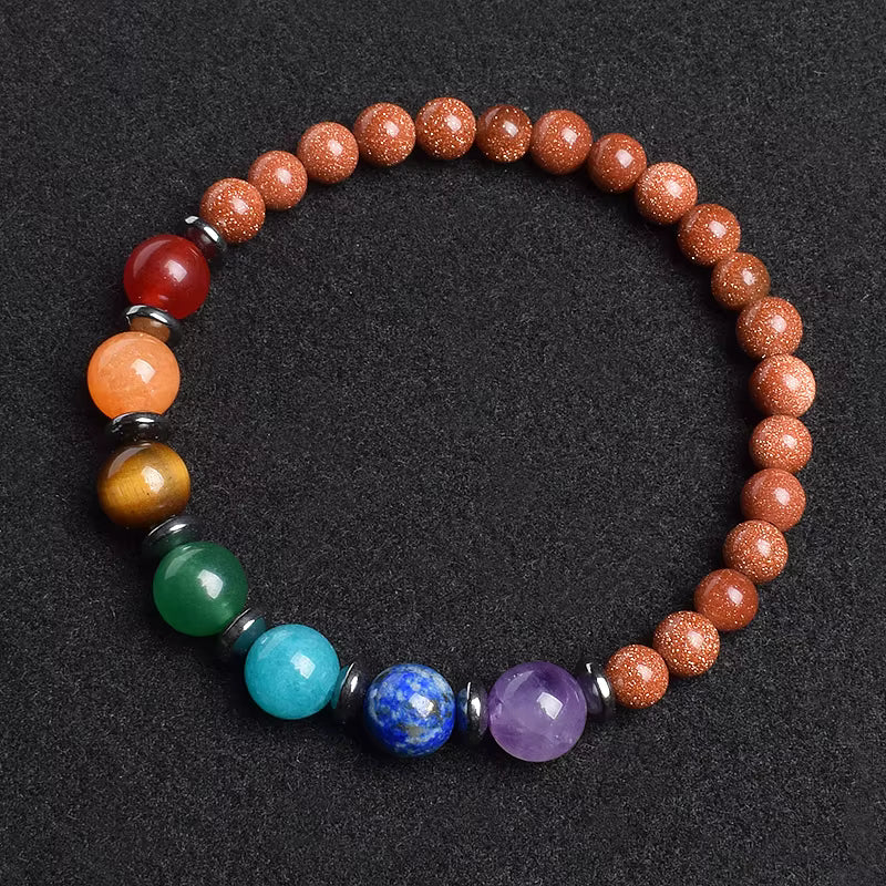 7 Chakra Natural Gemstone Bracelet Handmade Adjustable Elastic