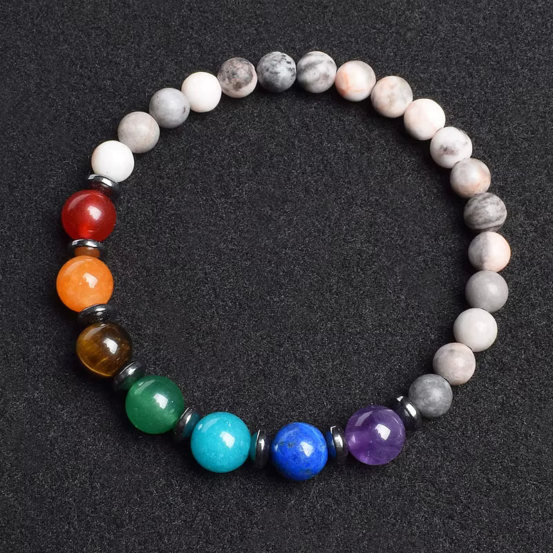 7 Chakra Natural Gemstone Bracelet Handmade Adjustable Elastic