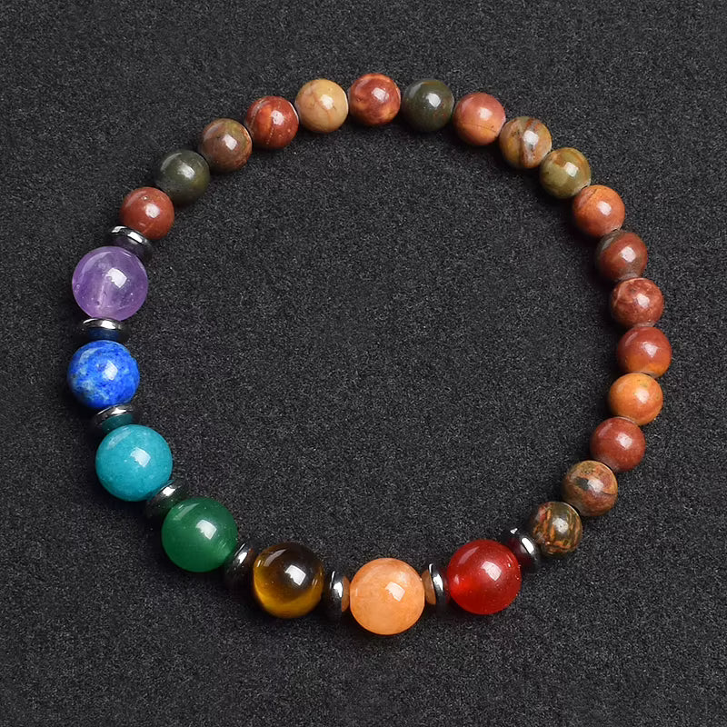 7 Chakra Natural Gemstone Bracelet Handmade Adjustable Elastic