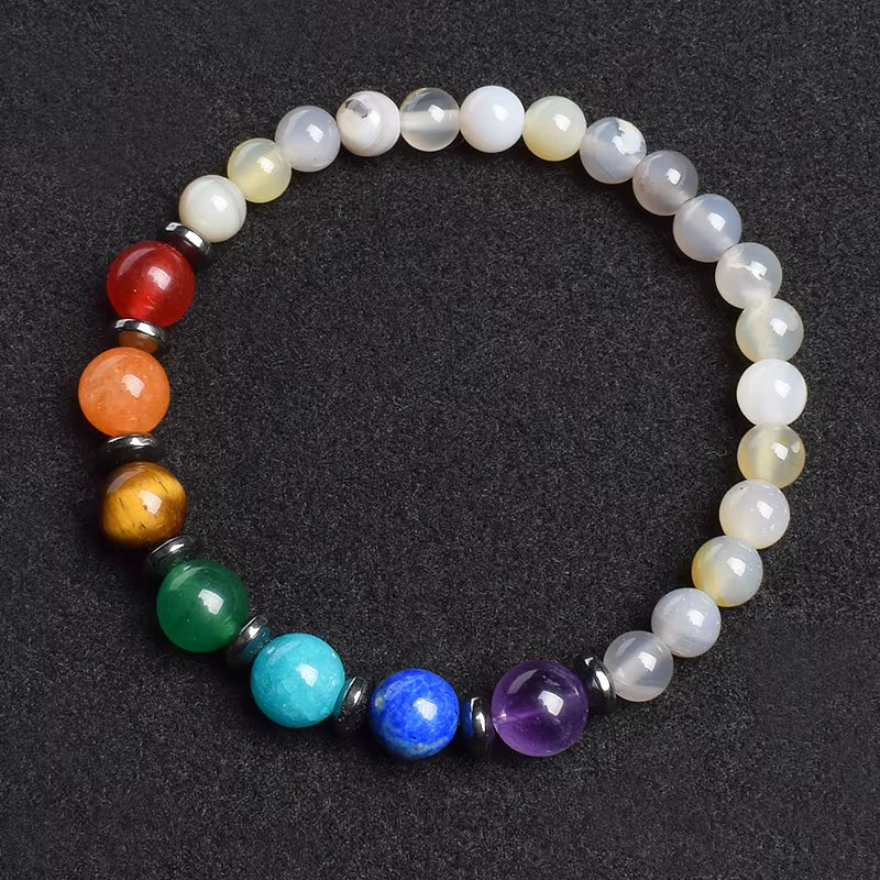 7 Chakra Natural Gemstone Bracelet Handmade Adjustable Elastic