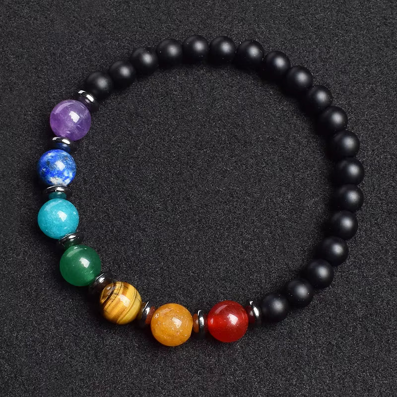 7 Chakra Natural Gemstone Bracelet Handmade Adjustable Elastic
