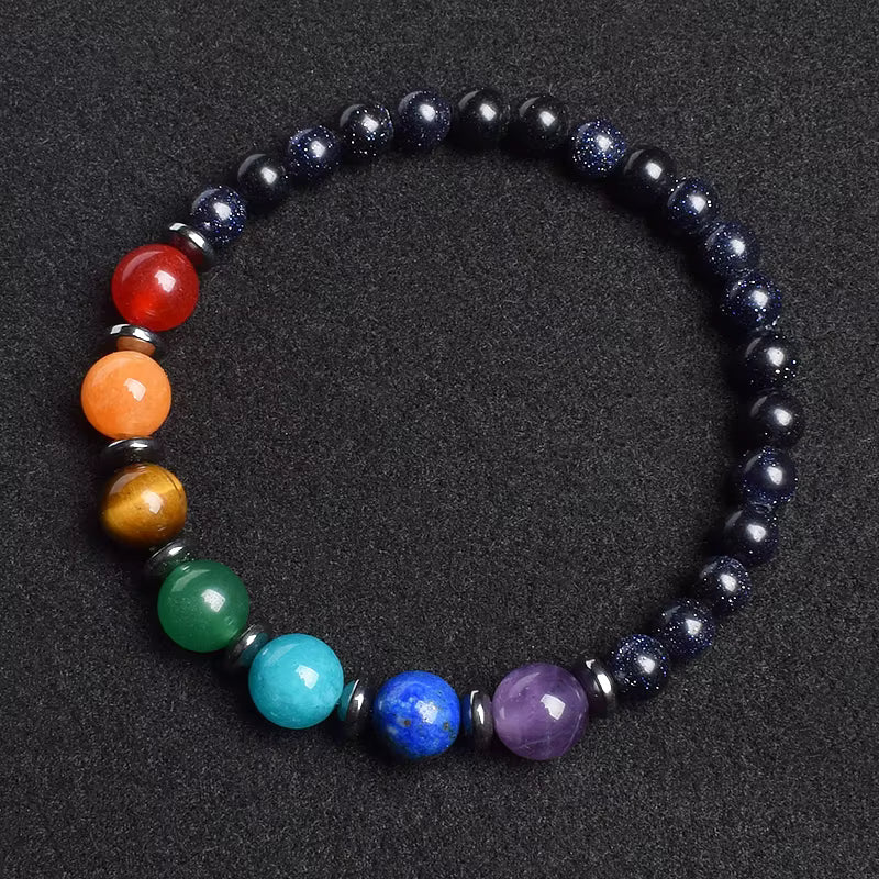 7 Chakra Natural Gemstone Bracelet Handmade Adjustable Elastic