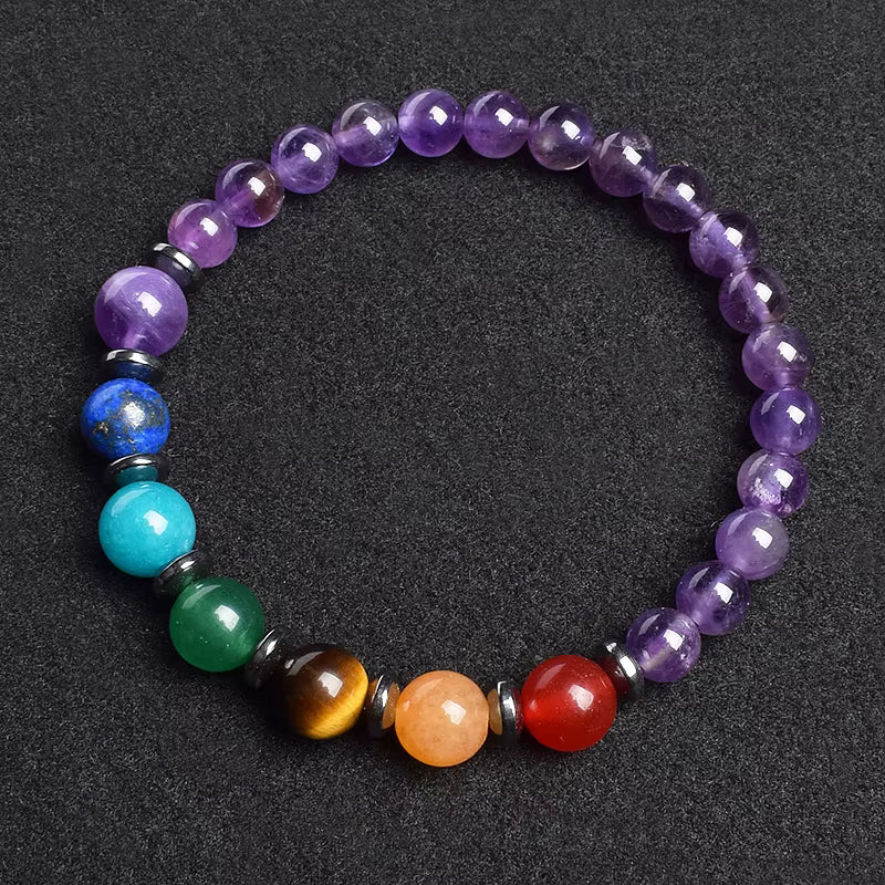 7 Chakra Natural Gemstone Bracelet Handmade Adjustable Elastic