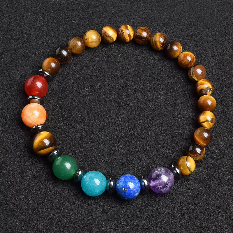 7 Chakra Natural Gemstone Bracelet Handmade Adjustable Elastic
