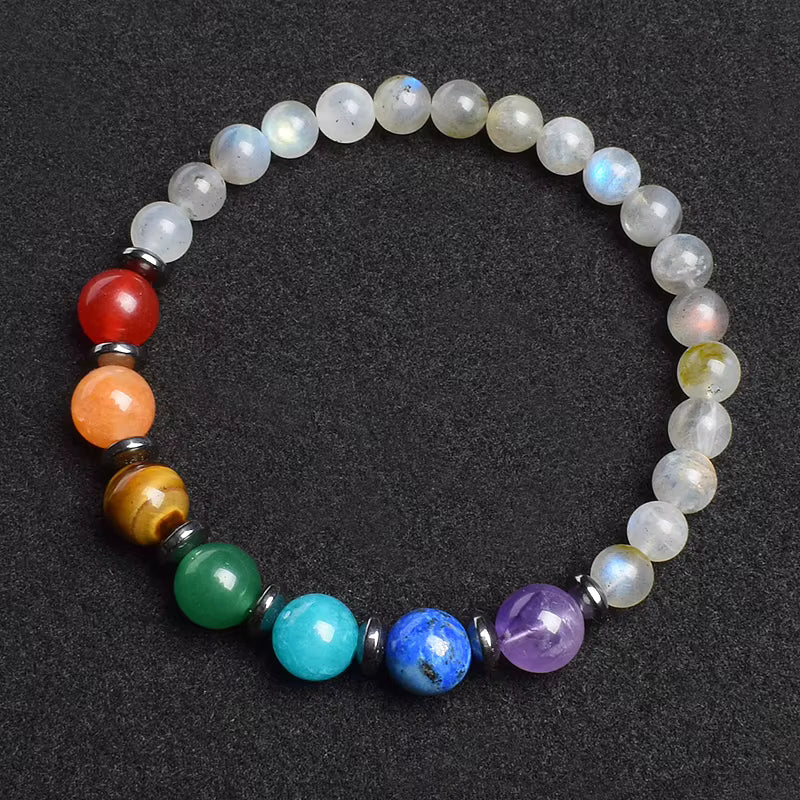 7 Chakra Natural Gemstone Bracelet Handmade Adjustable Elastic
