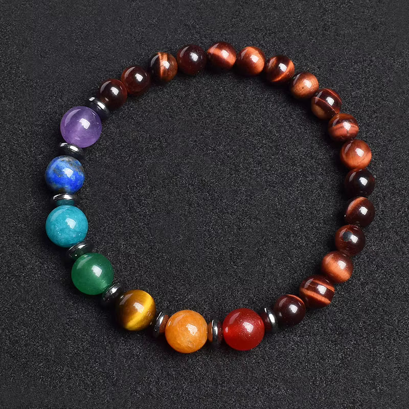 7 Chakra Natural Gemstone Bracelet Handmade Adjustable Elastic