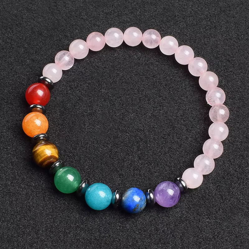 7 Chakra Natural Gemstone Bracelet Handmade Adjustable Elastic