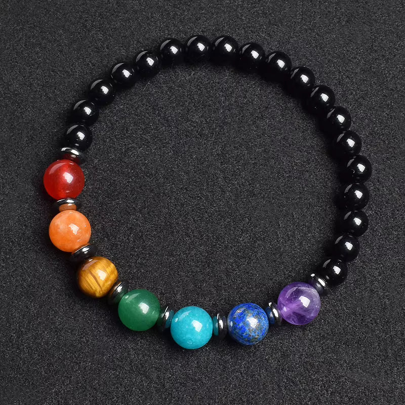 7 Chakra Natural Gemstone Bracelet Handmade Adjustable Elastic