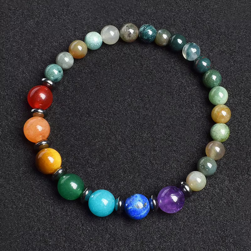 7 Chakra Natural Gemstone Bracelet Handmade Adjustable Elastic