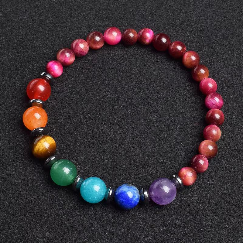 7 Chakra Natural Gemstone Bracelet Handmade Adjustable Elastic
