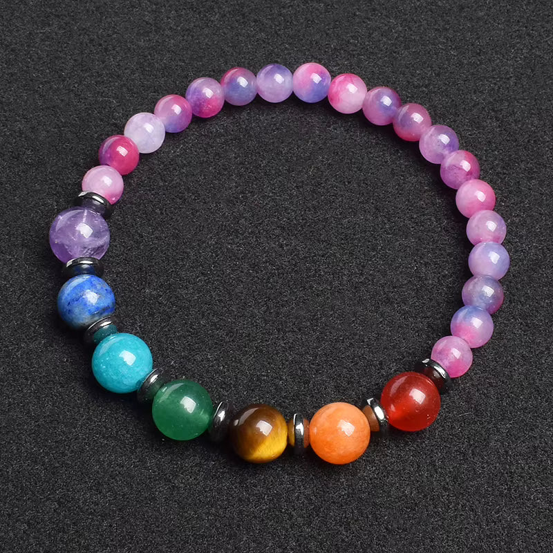 7 Chakra Natural Gemstone Bracelet Handmade Adjustable Elastic