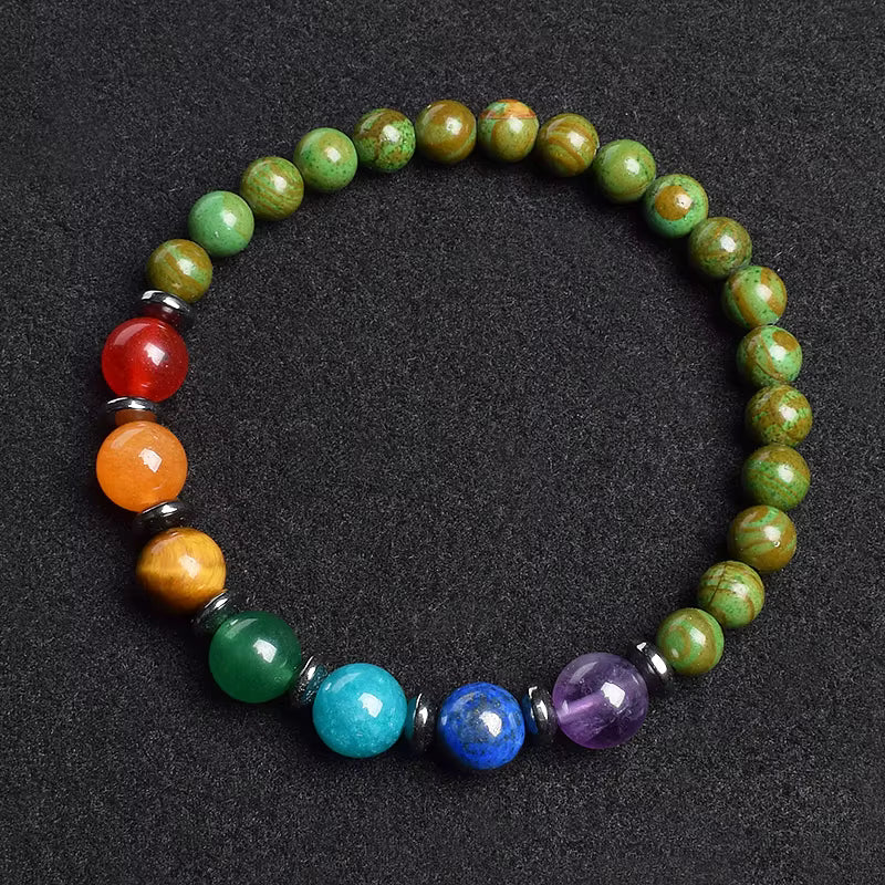 7 Chakra Natural Gemstone Bracelet Handmade Adjustable Elastic