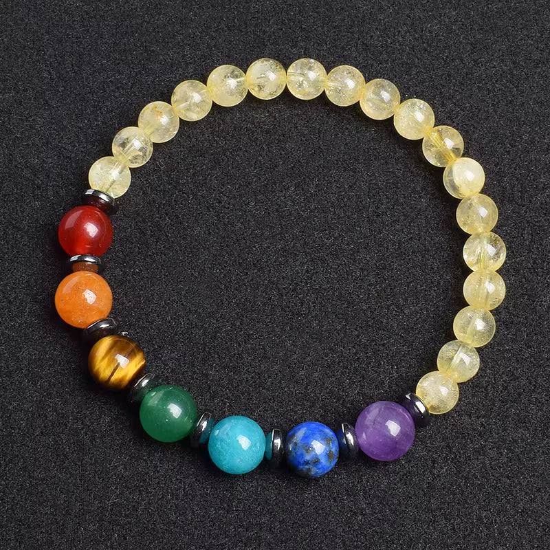 7 Chakra Natural Gemstone Bracelet Handmade Adjustable Elastic
