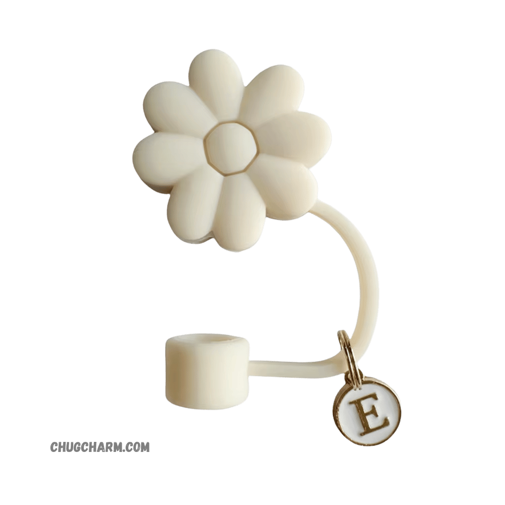 Personalized Flower Silicone Straw Cap for Stanley Tumbler – A to Z Initial Charm