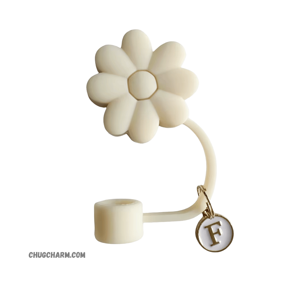 Personalized Flower Silicone Straw Cap for Stanley Tumbler – A to Z Initial Charm