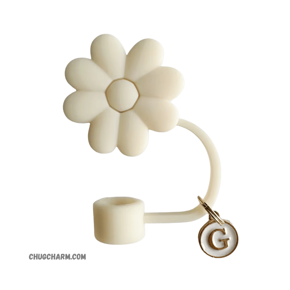 Personalized Flower Silicone Straw Cap for Stanley Tumbler – A to Z Initial Charm