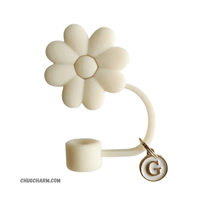 Personalized Flower Silicone Straw Cap for Stanley Tumbler – A to Z Initial Charm