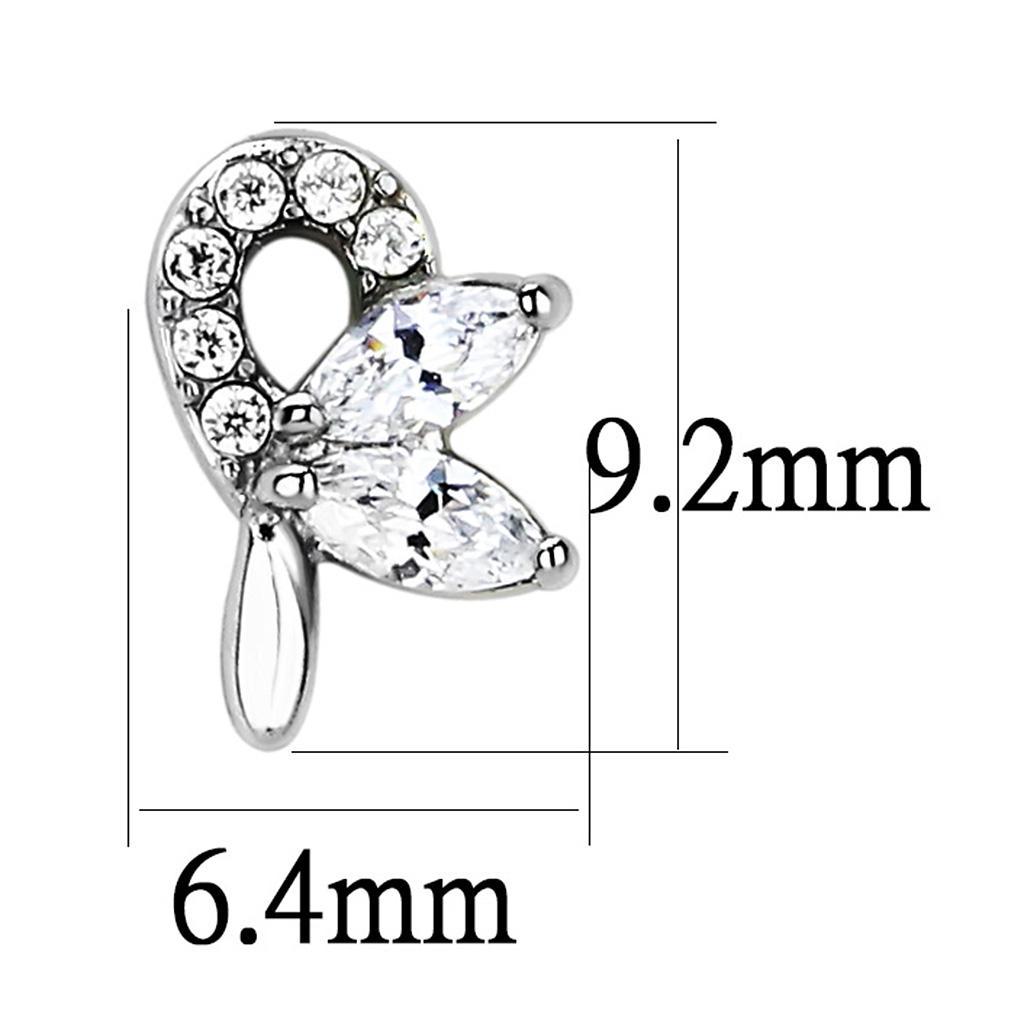 DA087 - High polished (no plating) Stainless Steel Earrings with AAA Grade CZ  in Clear-1